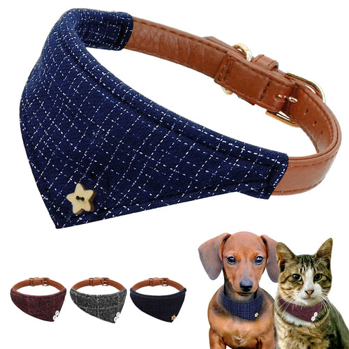 Dog Collar Leather Pet Bandana