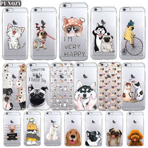 Funny cute cat dog Animal Phone Case For iPhone 7 7S 5 SE 5s 4S 6 6S 7 8 Plus X XR XS MAX Soft TPU Transparent silicone cover