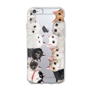 Funny cute cat dog Animal Phone Case For iPhone 7 7S 5 SE 5s 4S 6 6S 7 8 Plus X XR XS MAX Soft TPU Transparent silicone cover