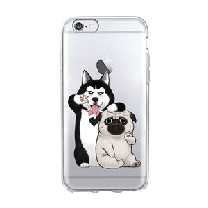 Funny cute cat dog Animal Phone Case For iPhone 7 7S 5 SE 5s 4S 6 6S 7 8 Plus X XR XS MAX Soft TPU Transparent silicone cover