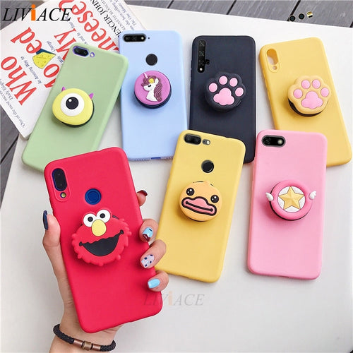 3D silicone cartoon case for huawei y9 y7 y6 y5 prime pro 2019 2018 girl cute phone holder stand soft cover funda coque