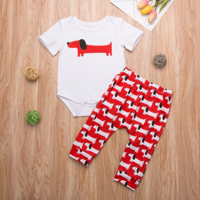 Toddler Newborn Baby Boys Girls Dog Print Short Sleeve T-Shirt Bodysuit