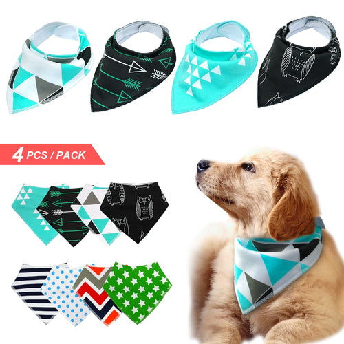 4pcs Dog Bandana Bib Scarf Cotton Pet Dogs Grooming