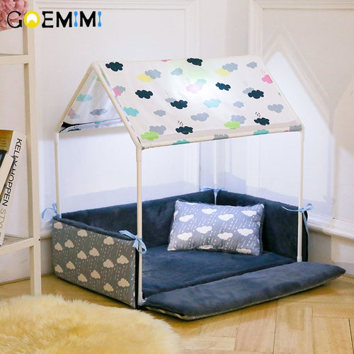 Washable Home Shape Dog Bed + Tent Dog  Pet Removable House For Puppy Dogs Cat Small Animals