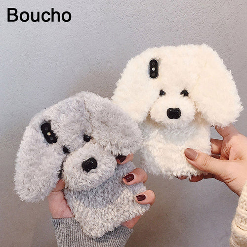 Cute Rabbit Hair Dog Cat Plush Phone Case for iPhone XS Max XS XR 8 7 6 6s Plus 3D Rabbit Ears Fur Fluffy Soft Back Cover