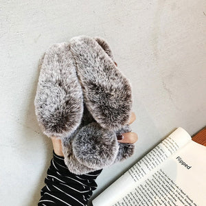 Cute Rabbit Hair Dog Cat Plush Phone Case for iPhone XS Max XS XR 8 7 6 6s Plus 3D Rabbit Ears Fur Fluffy Soft Back Cover