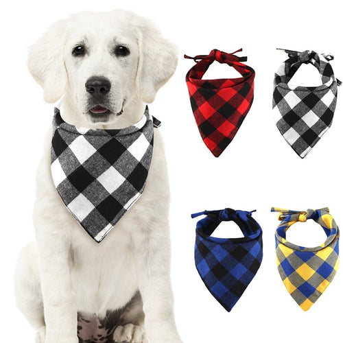 New Winter Dog Bandanas Cotton Plaid Washable Pet Bandanas