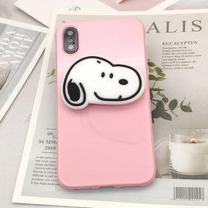 Cute Cartoon Dog Bracket Phone Cases For iphone x xr xs max xs Case Purple glossy silicone cover For iphone 6 6s 7 8plus Capa