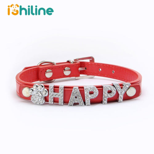 Rhinestone Happy Dog & CAts Collars Personalized